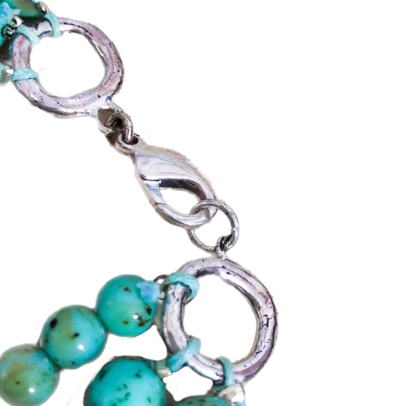 Matching Turquoise Beaded Necklace & Bracelet set with Rose Pendant 👗🐬 - Picture 7 of 11